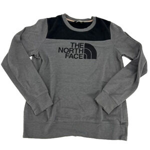 The North Face Womens Gray Logo Print Long Sleeve Pullover Fleece Sweatshirt M